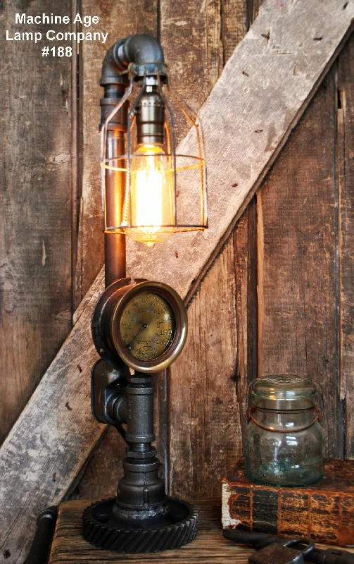 Durable Industrial Lighting for Harsh EnvironmentsSteampunk Lamp, Steam Gauge and Gear Base #188 - SOLD