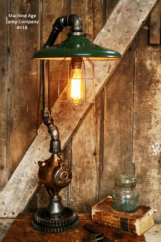 Industrial Flood Lighting for Outdoor Loading DocksSteampunk Lamp, Antique Gear and Antique Service Station Shade #418