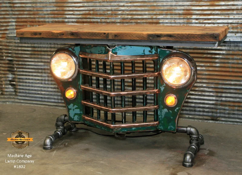 Industrial Lighting for Printing Press FacilitiesIndustrial Antique Jeep CJ Military Willys Grille Table, Console, lamp Stand #1802 sold