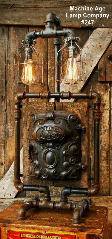 Industrial Wall - Mounted Lighting for Workshop WallsSteamPunk Industrial Lamp, Antique Iron Door and Barn Wood  - #247