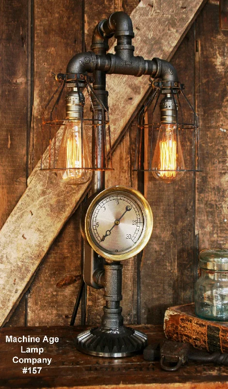 Industrial Flood Lighting for Outdoor Loading DocksSteampunk Industrial Lamp, Steam Gauge and Gear Base #157