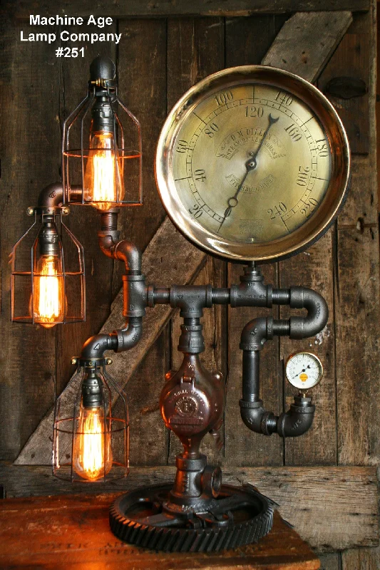 Industrial Exit Sign Lighting for Quick EvacuationSteampunk Industrial Lamp, Steam Gauge, Green Shade  #251 - SOLD