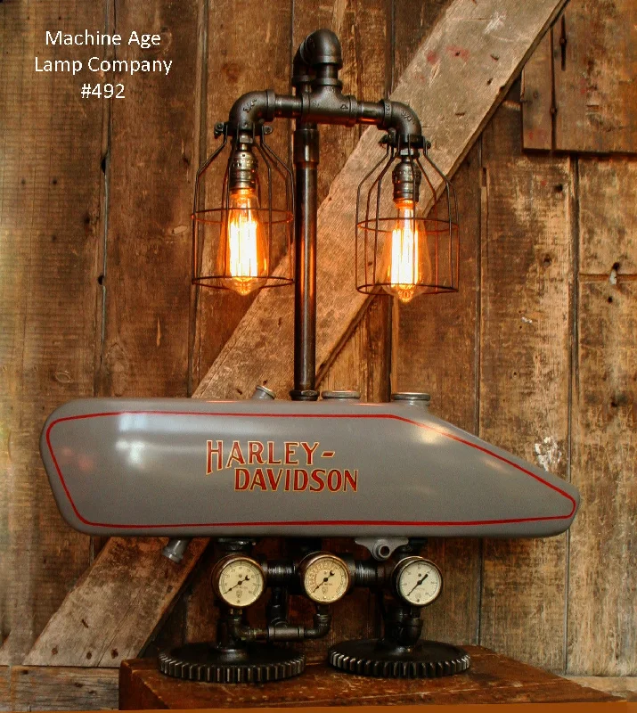 Industrial Lighting for Automotive Manufacturing PlantsSteampunk Industrial Lamp, 1916 Antique Harley Davidson Motorcycle Gas Tank Light - Lamp #492 - SOLD