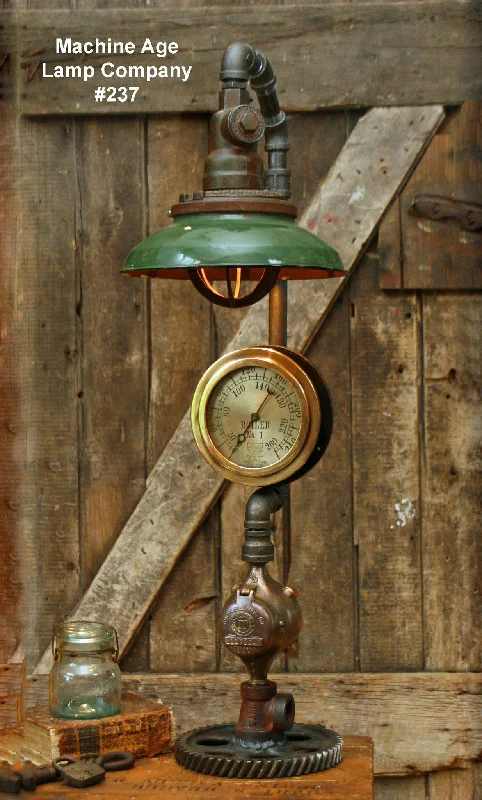 Waterproof Industrial Lighting for Wet AreasSteampunk Industrial Lamp, Steam Gauge, Green Shade  #237 - SOLD