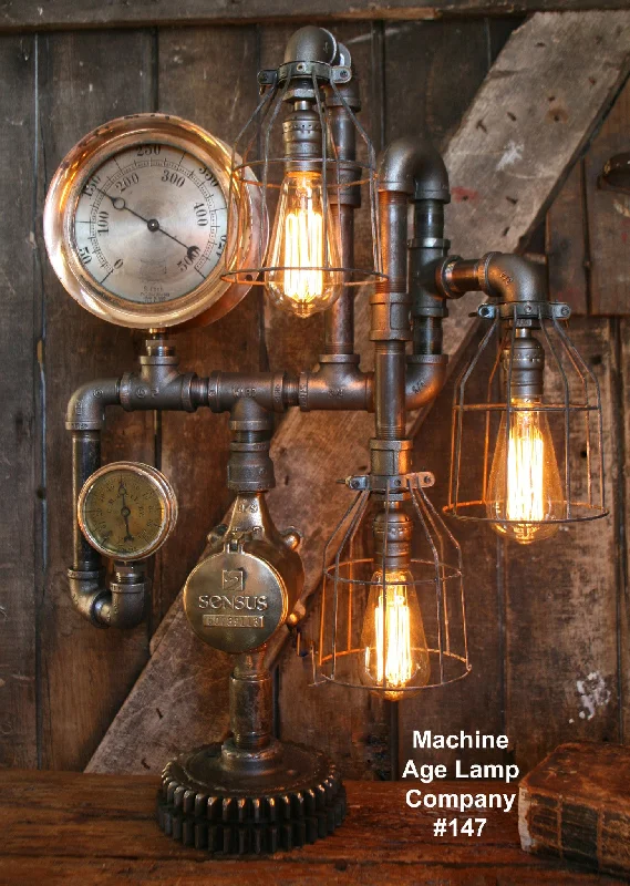 Durable Industrial Lighting for Harsh EnvironmentsSteampunk Industril Pipe Lamp -  Rare Railroad Steam Gauge - #147 - SOLD