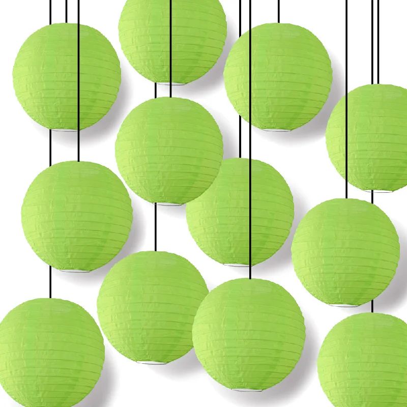 Edison light bulbs with a matte glass finishBULK PACK (12) 24" Neon Green Shimmering Nylon Lantern, Even Ribbing, Durable, Hanging