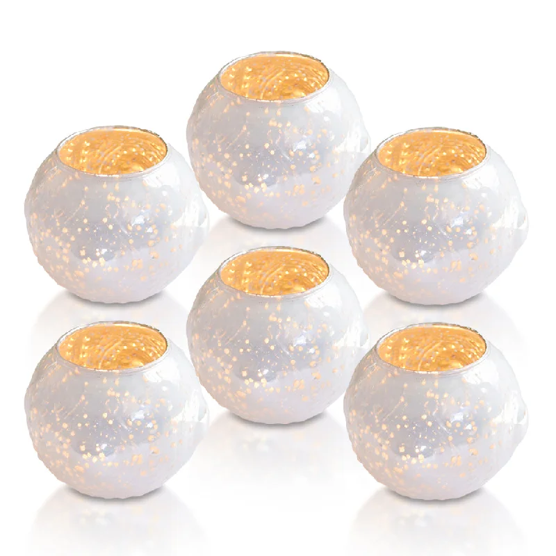 Edison globe light bulbs6 Pack | Vintage Mercury Glass Vase and Candle Holders (3.25-Inches, Small Josephine Design, Pearl White) - Use with Tea lights - for Home Décor, Parties and Weddings