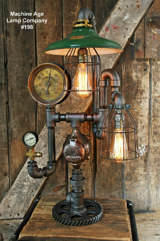 Industrial Lighting for Metal Fabrication ShopsSteampunk Lamp, Steam Gauge and Green Shade #198 - SOLD