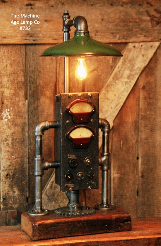 Industrial Lighting with High CRI (Color Rendering Index) for True Color PerceptionSteampunk, Industrial Electrical Meter & Gear Lamp #732 - SOLD