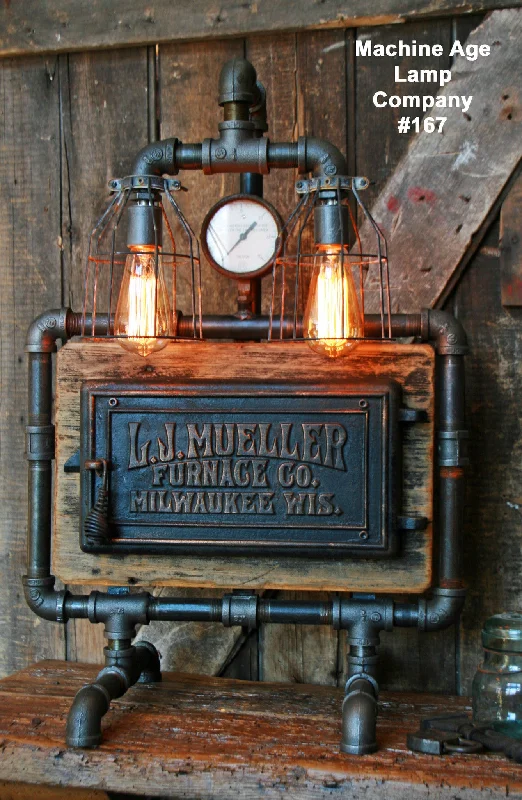 Industrial Flood Lighting for Outdoor Loading DocksSteampunk Lamp, Barn Wood and Pressure Gauge - #167 - SOLD