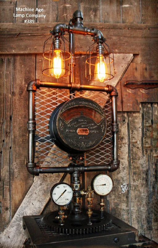 Industrial Ceiling - Mounted Lighting for Assembly PlantsSteampunk Industrial Lamp, Weston Meter Steam Gauge  #389 sold