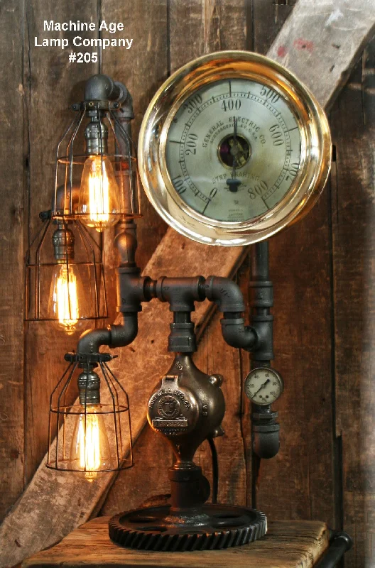 Industrial Lighting for Pharmaceutical ManufacturingSteampunk Lamp, Steam Gauge and Gear Base #205 - SOLD