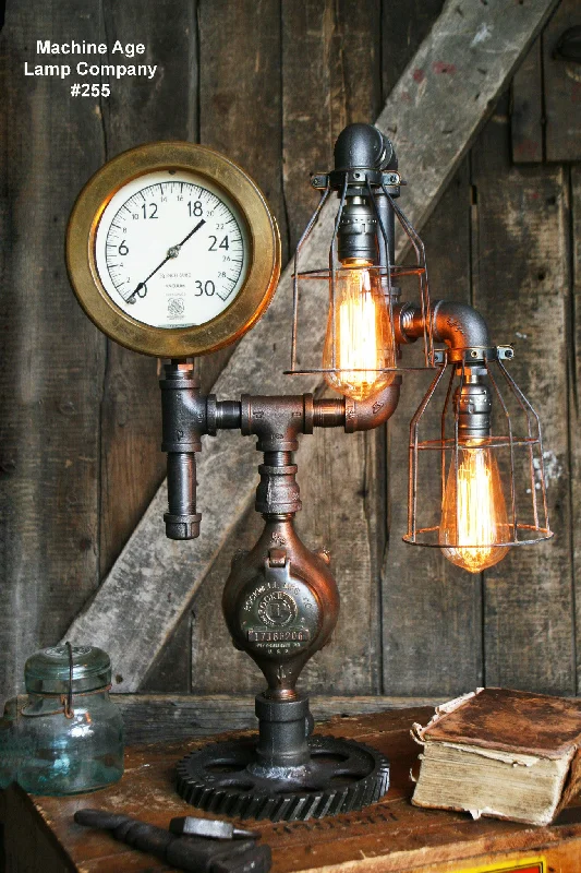 Industrial Flood Lighting for Outdoor Loading DocksSteampunk Industrial Lamp, Steam Gauge, Green Shade  #255 - SOLD