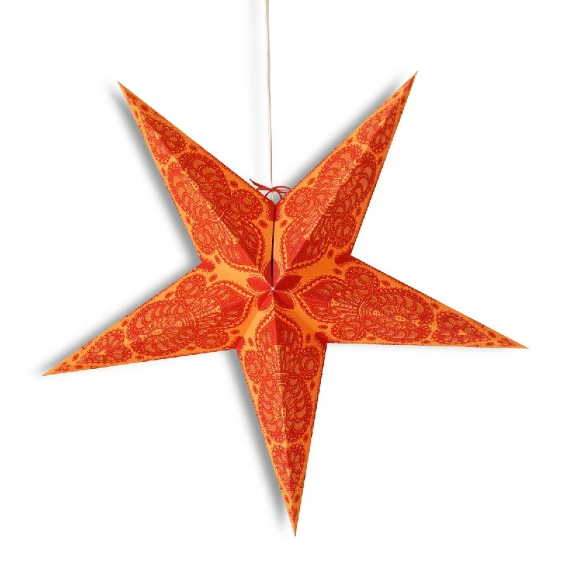 Replaceable filament Edison light bulbs24" Orange Peacock Paper Star Lantern, Hanging Wedding & Party Decoration