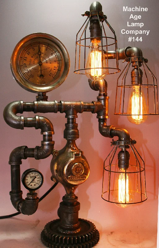 Dust - Resistant Industrial Lighting for Dirty WorkspacesSteampunk Lamp - Steam Gauge, Pipe #144 - SOLD