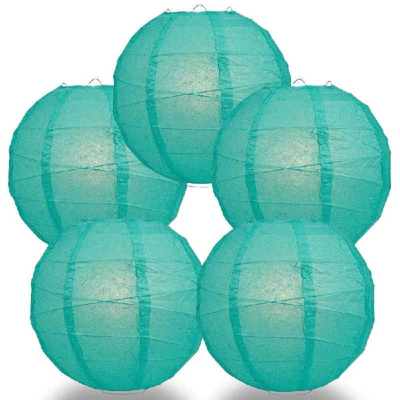 High lumen Edison light bulbs5-PACK 16" Teal Green Round Paper Lantern, Crisscross Ribbing, Chinese Hanging Wedding & Party Decoration