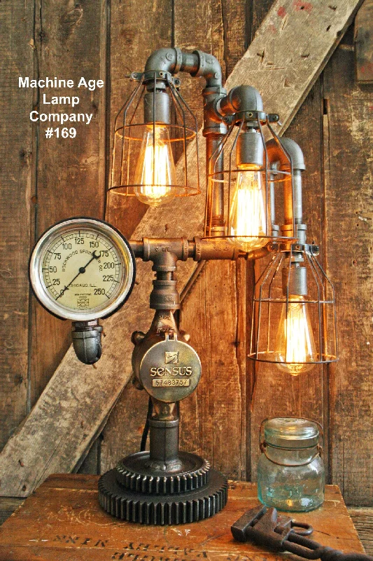 Industrial Pendant Lighting for Machine ShopsSteampunk Lamp, Antique Gear and Steam Gauge #169 MTO