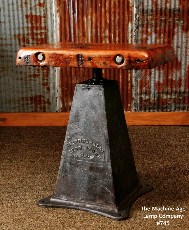 Industrial Exit Sign Lighting for Quick EvacuationAntique Industrial Table Lamp Stand  Iron Base "Minneapolis MN" Barn wood top #745