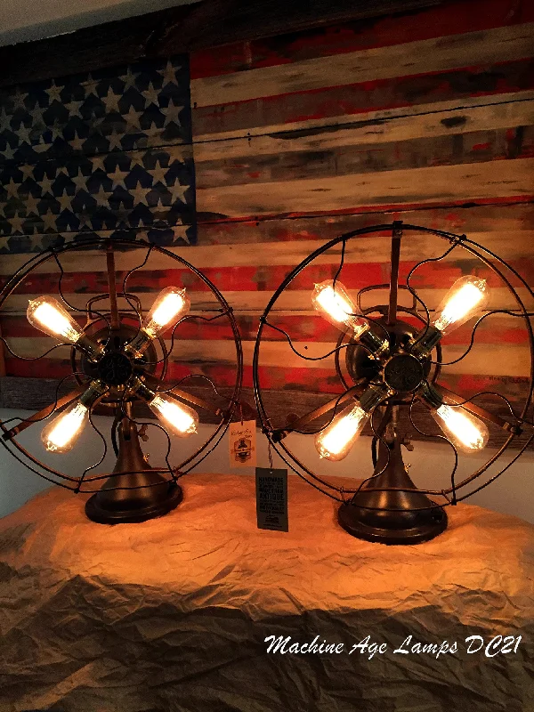 Low - Bay Industrial Lighting Fixtures for Small FactoriesPair of Steampunk Industrial Antique GE fan lamps DC21 - SOLD