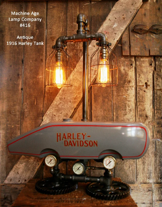 Industrial Lighting for Food Processing FactoriesSteampunk Industrial Lamp, 1916 Antique Harley Davidson Motorcycle Gas Tank Light - Lamp #416