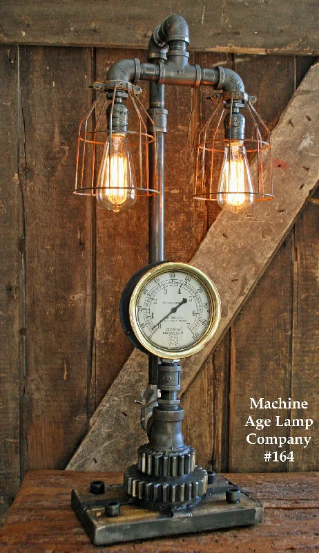 Industrial Task Lighting for Precision WorkstationsSteampunk Lamp, Antique Barn Wood and Pressure Gauge - #164