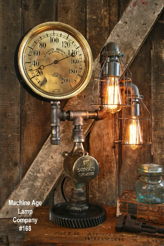 Industrial Wall - Mounted Lighting for Workshop WallsSteampunk Lamp W/ Antique Industrail Steam Gauge #168 - SOLD