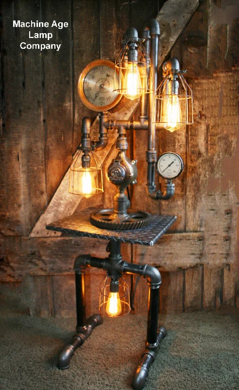 Color - Tunable Industrial Lighting for Special ApplicationsSteampunk Lamp, Antique Steam Gauge and Gear Base #176 - sold