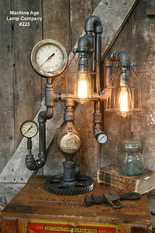 Industrial Wall - Mounted Lighting for Workshop WallsSteampunk Lamp, Steam Gauge and Gear Base #223 - SOLD