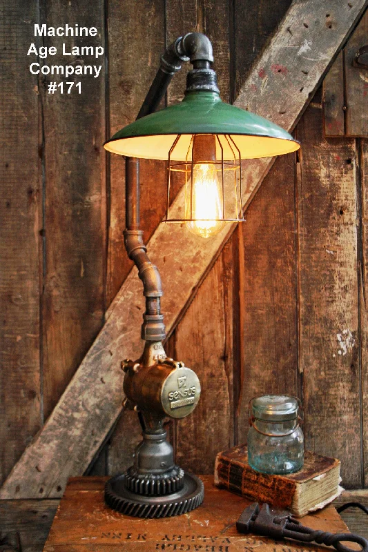 Low - Bay Industrial Lighting Fixtures for Small FactoriesSteampunk Lamp, Antique Gear and Barn Shade #171 - SOLD