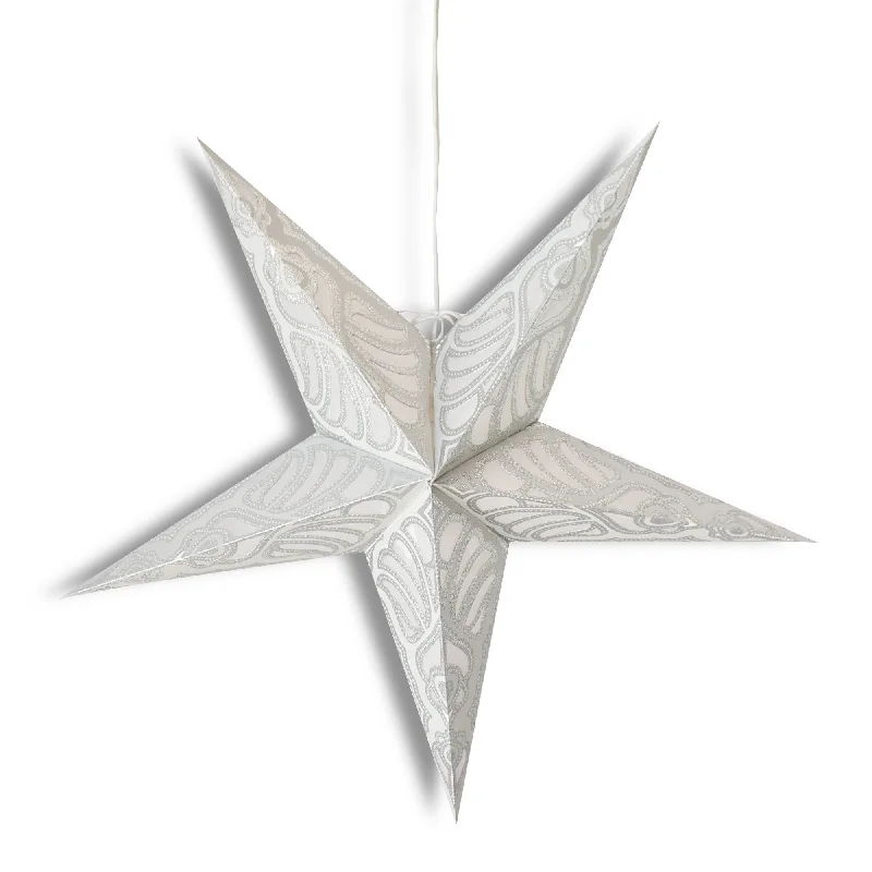 High lumen Edison light bulbs24" Silver Parrot Glitter Paper Star Lantern, Hanging Wedding & Party Decoration