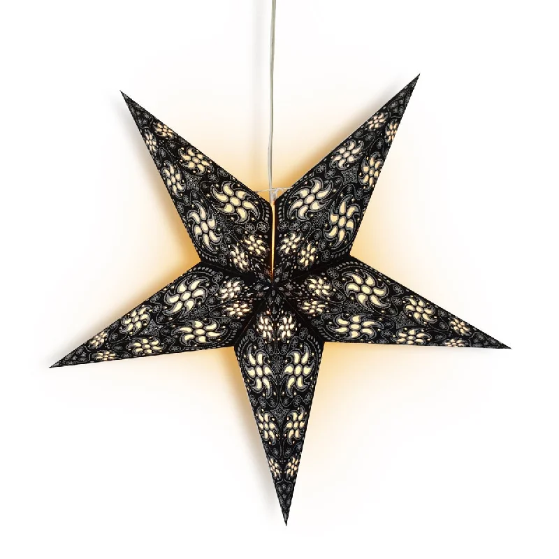 Daylight white Edison light bulbs24" Black Winds Paper Star Lantern, Hanging Wedding & Party Decoration