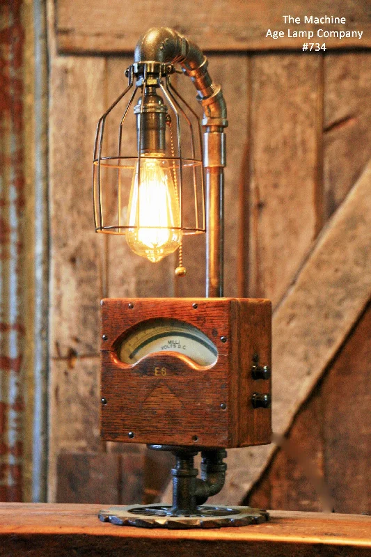 Dimmable Industrial Lighting for Ambiance ControlSteampunk, Industrial, Antique Wood Electrical Meter Lamp #734 - SOLD