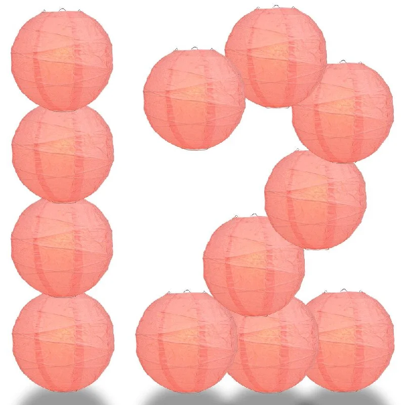 LED Edison light bulbs for energy efficiencyBULK PACK (12) 24" Roseate / Pink Coral Round Paper Lantern, Crisscross Ribbing, Chinese Hanging Wedding & Party Decoration