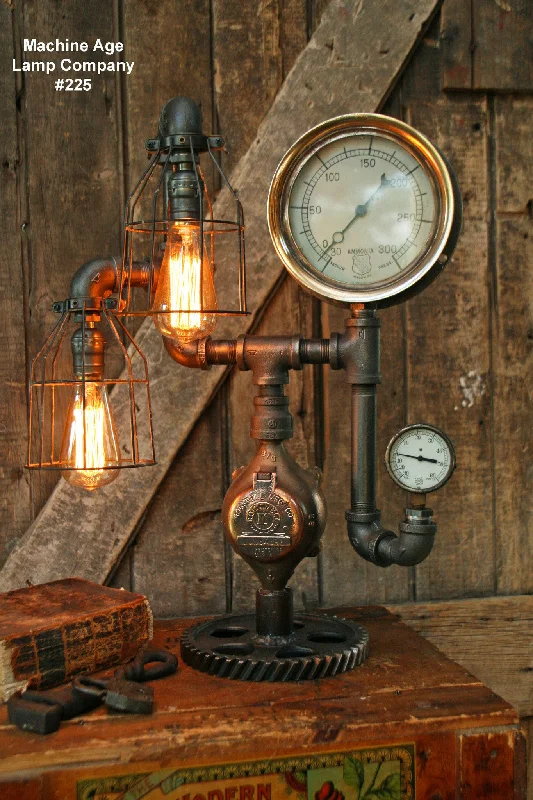 Industrial Pendant Lighting for Machine ShopsSteampunk Industrial Lamp, Steam Gauge, Train #225 - SOLD