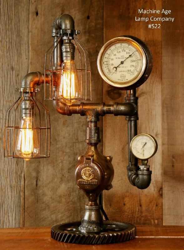 Low - Bay Industrial Lighting Fixtures for Small FactoriesSteampunk, Industrial Steam Gauge and Gear Lamp #522 sold