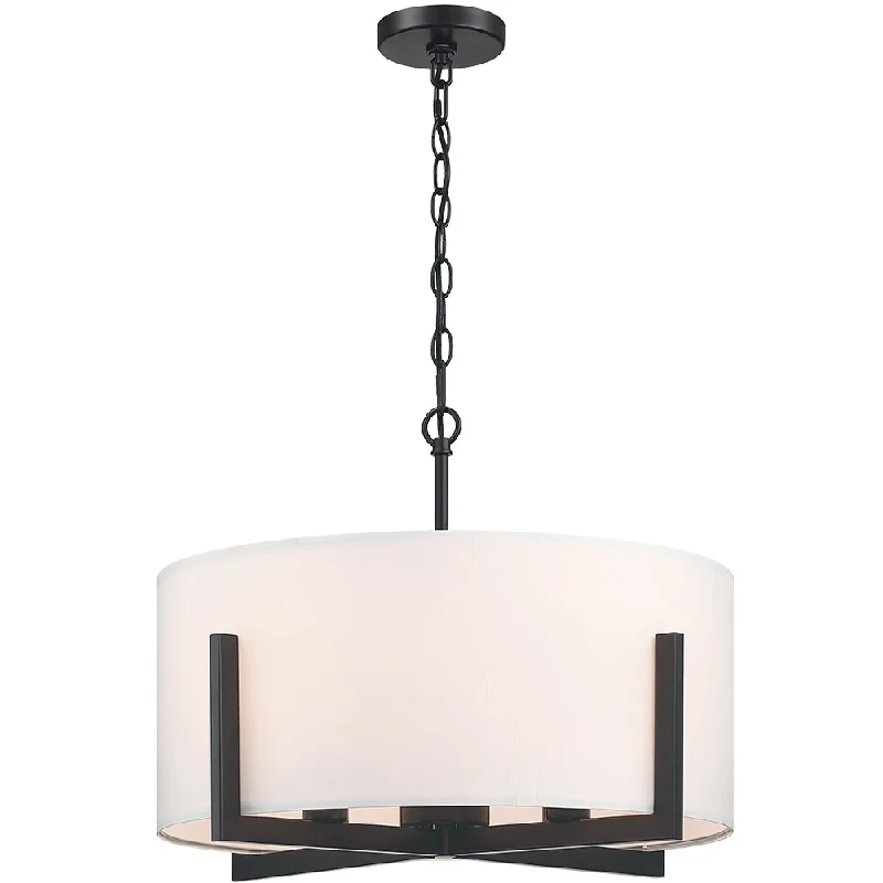 Industrial Iron Chandeliers for Loft - Inspired Spaces22 in. 4-Light Matte Black Chandelier Pendant Light with White Drum Shade - 22"W