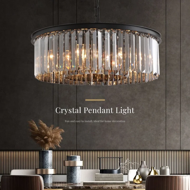 Chandeliers with Candle - Style Bulbs for a Classic Aesthetic22-inch Smoky Gray Round Chandelier 2-Tier Modern Crystal Chandelier Kitchen Island Pendant Light for Dining Room Bedroom