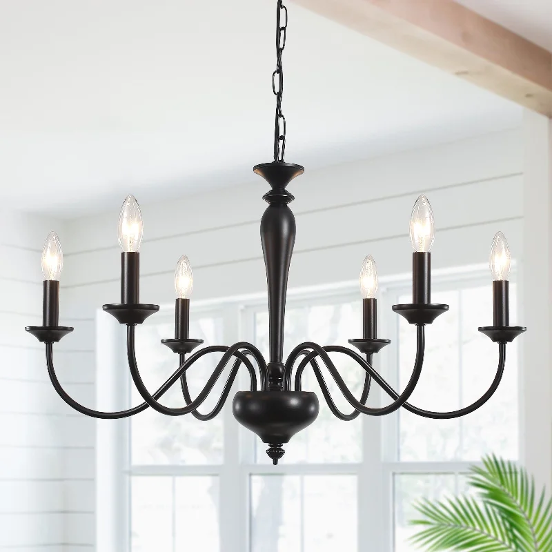 Chandeliers with Metal Frames in Bronze Finish6-Light 27.95-inch Industrial Candle Chandelier Light for Bedroom Foyer