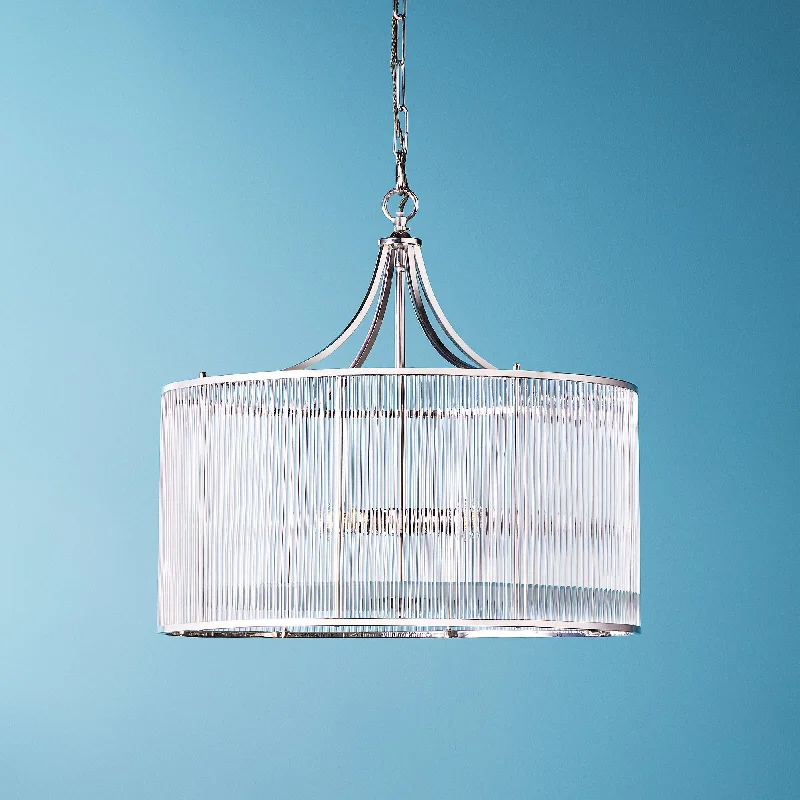 Chandeliers with Frosted Glass for a Softer Light DiffusionArtemis Chandelier in nickel with glass rods and frosted glass baffle