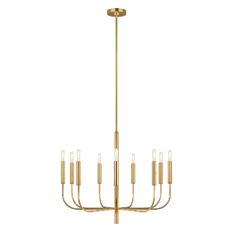 Chandeliers with Clear Crystal for a Sparkling EffectBRI Satin Brass 9 Arm Chandelier - ID 10949