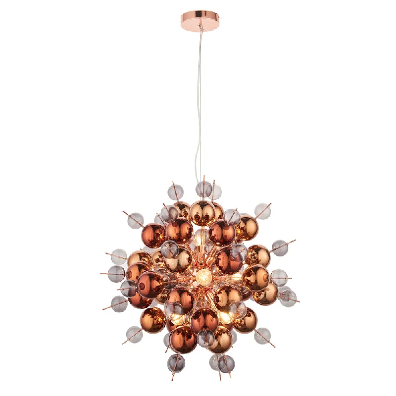 Chandeliers with Dimmable Lights for Ambiance ControlCopper Mirror & Tinted Glass Chandelier With Copper Chrome Metalwork - ID 11122