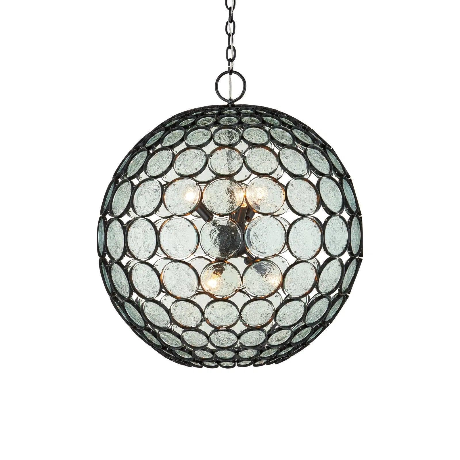 Chandeliers with Frosted Glass for a Softer Light DiffusionEtude Orb Iron and Glass Black Chandelier