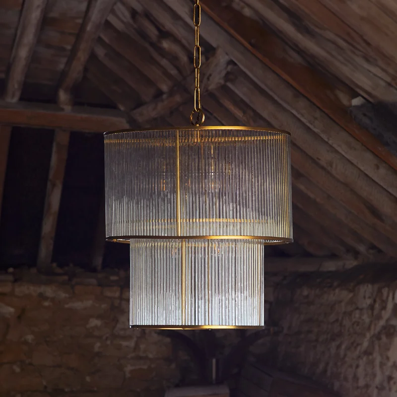 Rustic Wood Chandeliers for Country - Style HousesLoki two tiered oval chandelier in brass with glass rods