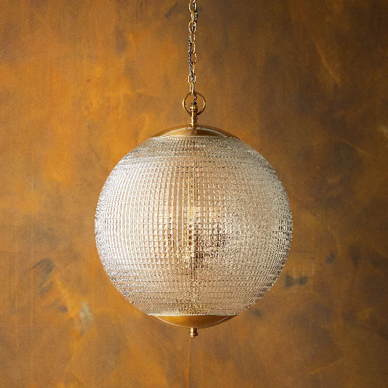 Chandeliers with Multiple Lights for Maximum IlluminationRegular holophane pendant light with clear glass and brass fitting