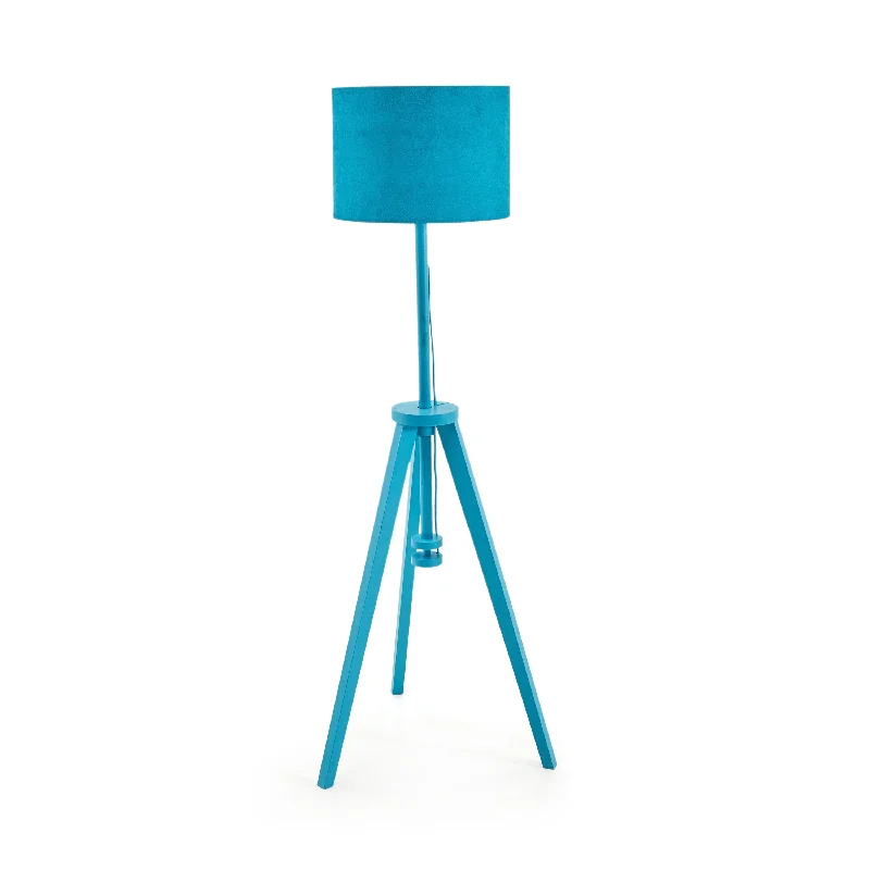 Glass Floor Lamp with Frosted Shades for Soft Diffused LightBlue Wood Tripod Floor Lamp