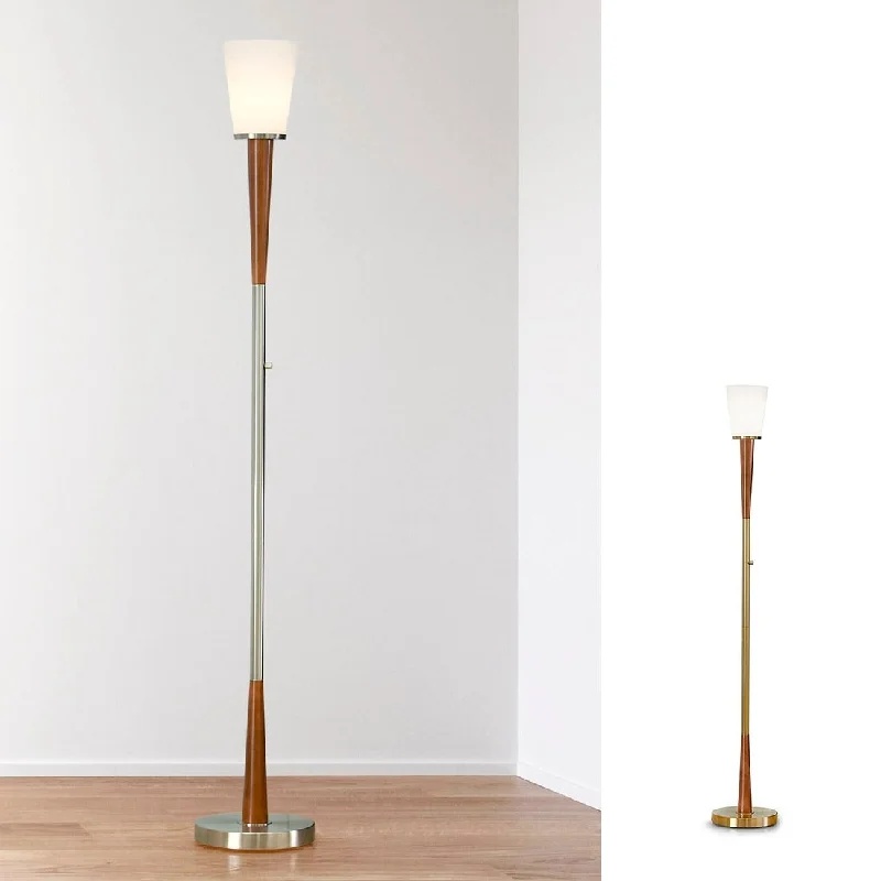 Glass Floor Lamp with Frosted Shades for Soft Diffused LightHOMEGLAM Century 72" Wood Torchiere Floor Lamp, Dimmer with LED Bulb