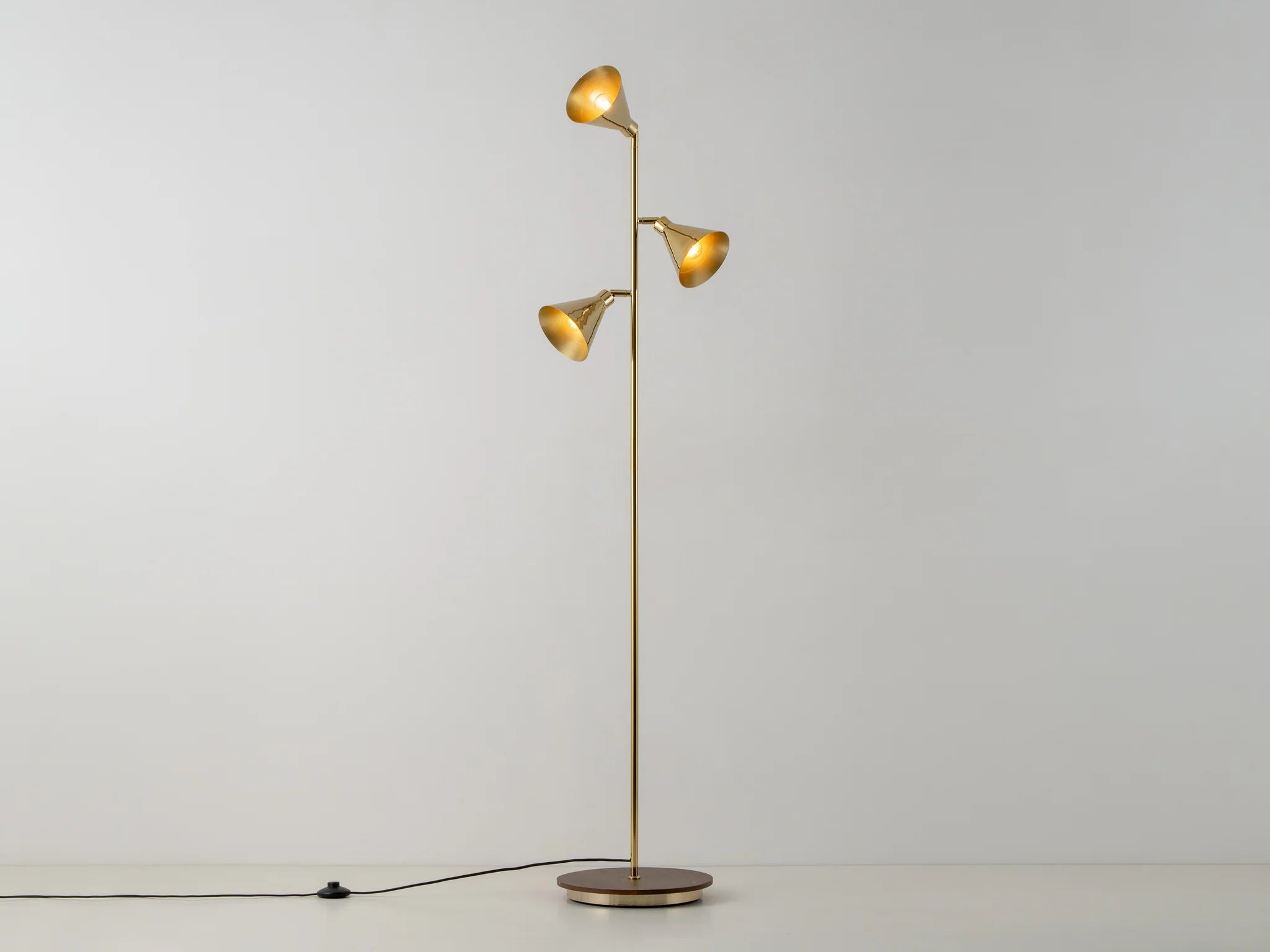 Glass Floor Lamp with Frosted Shades for Soft Diffused Lighthouseof. Cone Floor Lamp in Brass