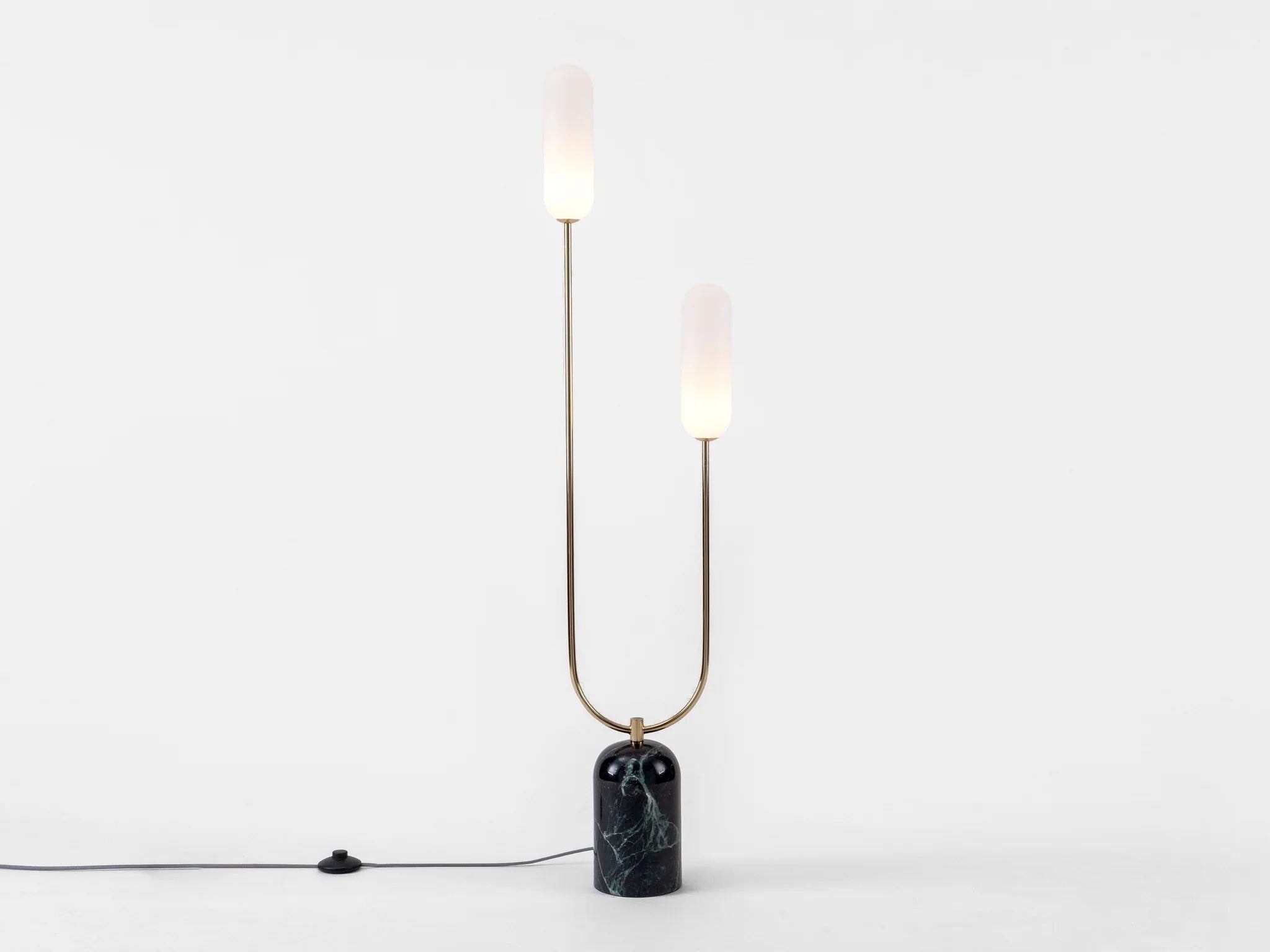 Industrial Style Floor Lamp with Exposed Bulbs for Loft Apartmentshouseof. Curve Floor Lamp in Brass & Green Marble