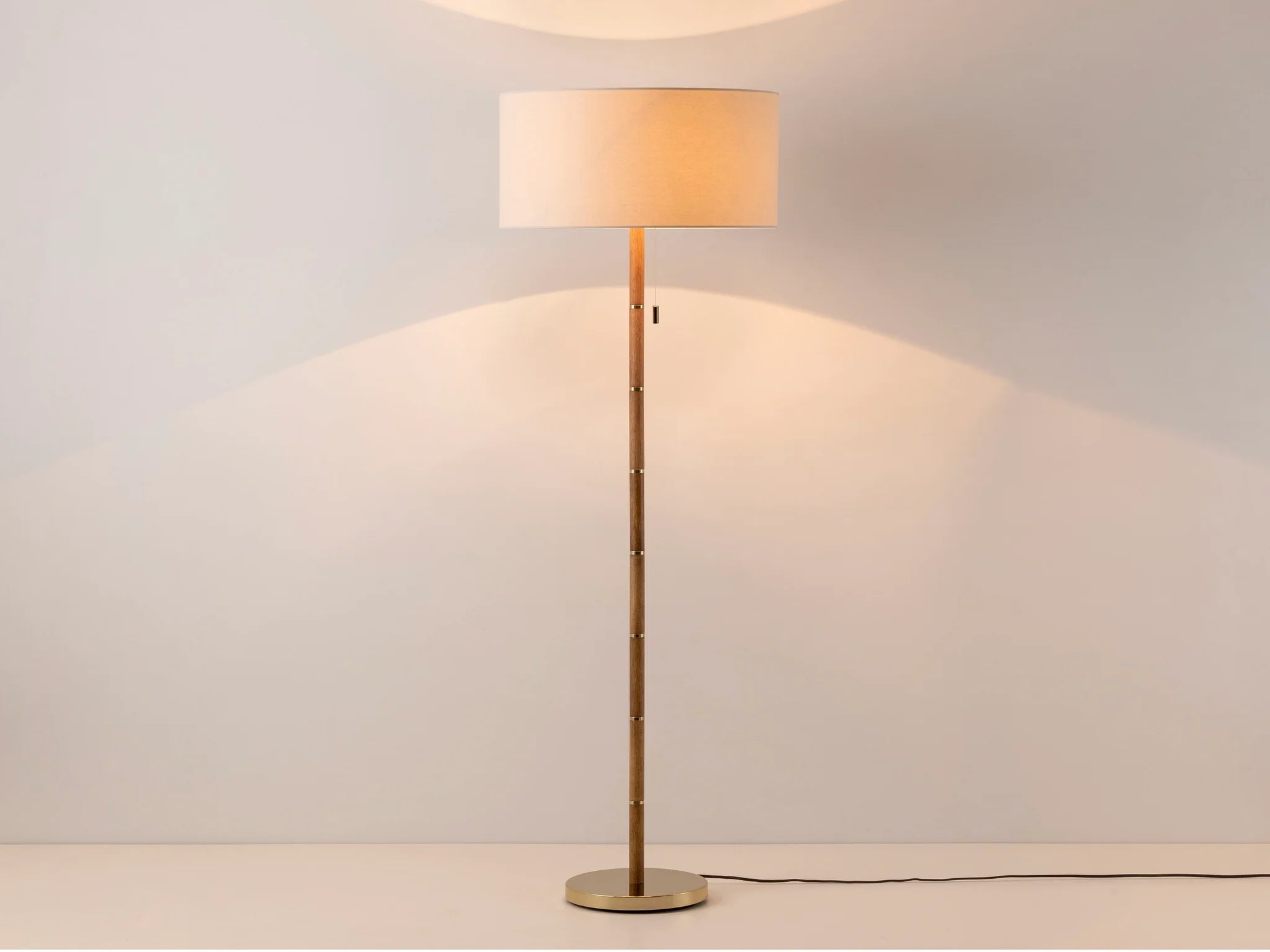 Fabric Floor Lamp with a Linen Shade for a Relaxed Aesthetichouseof. Wooden And Brass Disk Floor in Wood/Brass