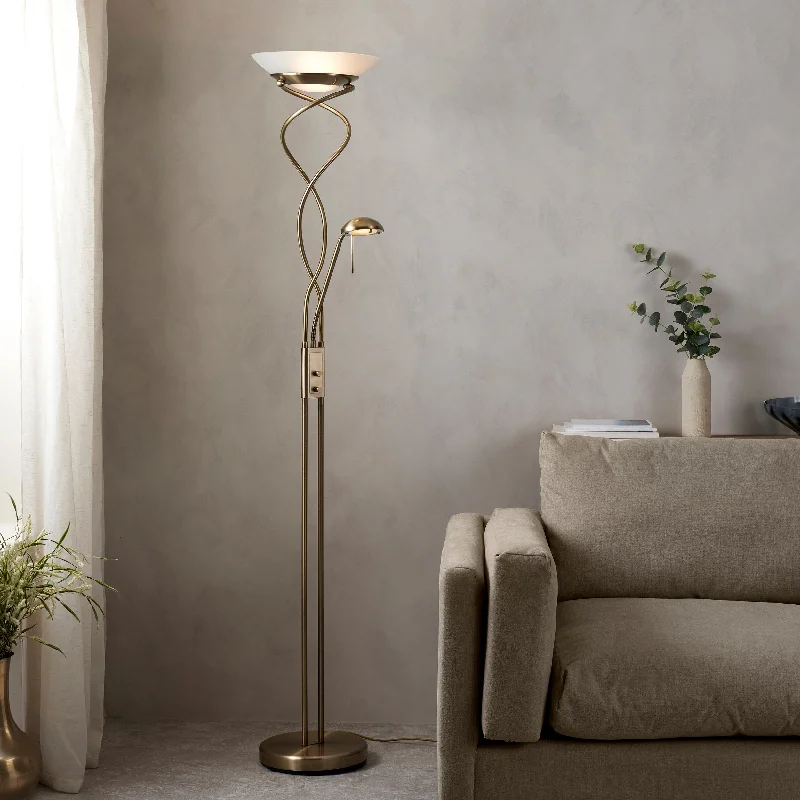 Fabric Floor Lamp with a Linen Shade for a Relaxed AestheticRiviera 2Lt Indoor Floor Lamp In Antique Brass Plate & Frosted Glass Finish